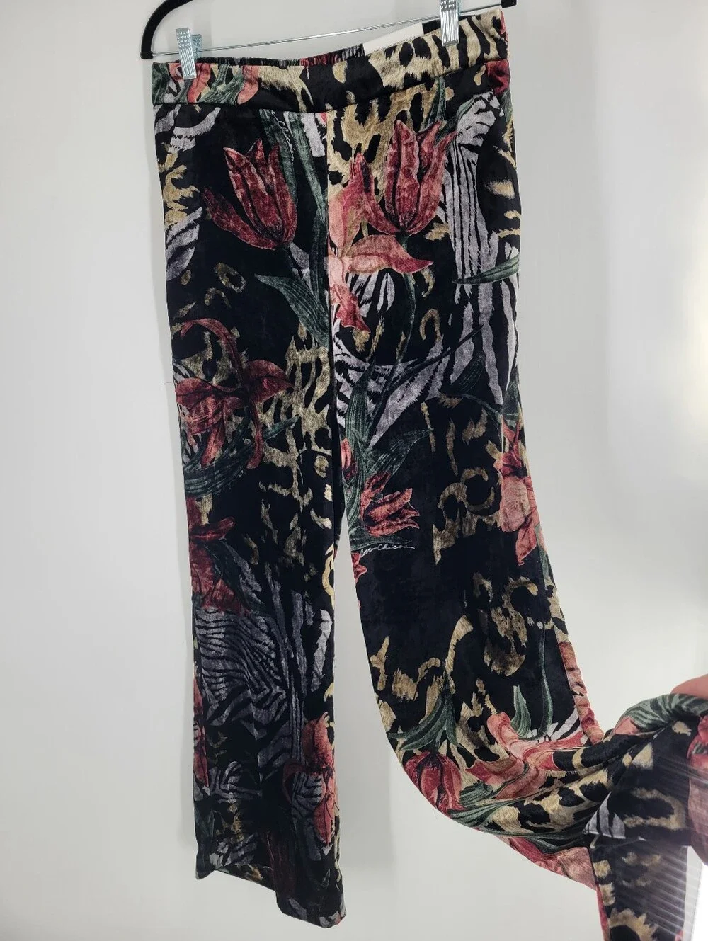 Chico’s Velvet Floral and Animal Print Wide-Leg Pants size 10T New